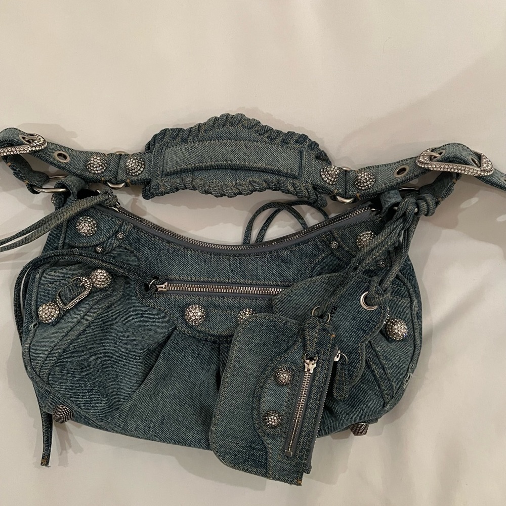 Balenciaga Small Le Cagole Denim Shoulder Bag